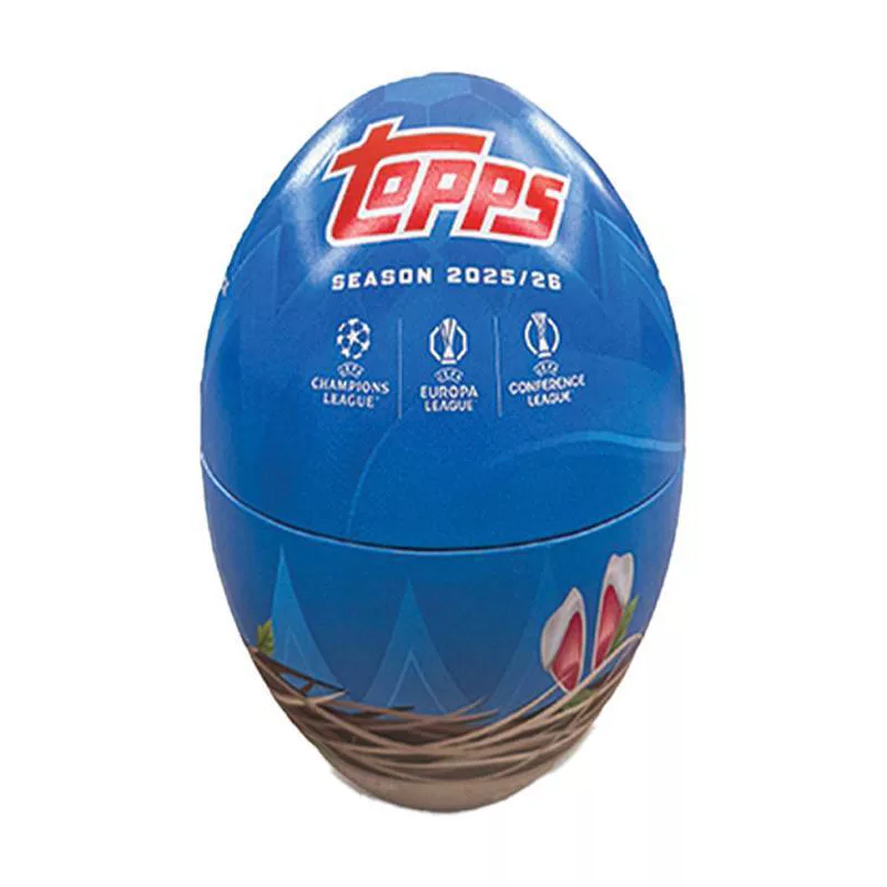 -              2025-26 Topps Flagship UEFA UCC Club Competitions BLUE Easter Egg Tin Soccer (Factory Sealed)