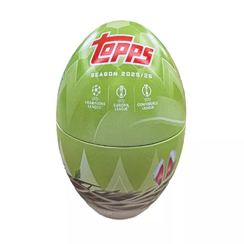 -              2025-26 Topps Flagship UEFA UCC Club Competitions GREEN Easter Egg Tin Soccer (Factory Sealed)