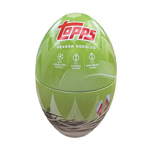 -              2025-26 Topps Flagship UEFA UCC Club Competitions GREEN Easter Egg Tin Soccer (Factory Sealed)