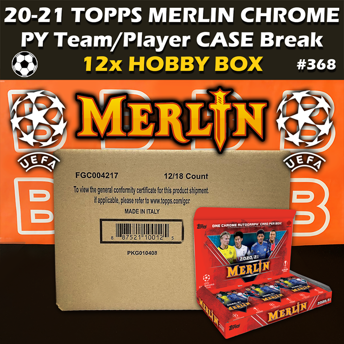 -                  Group Break #368 - 2020-21 Topps Merlin Chrome UEFA Soccer Hobby Case (12-box) PYT / PYP