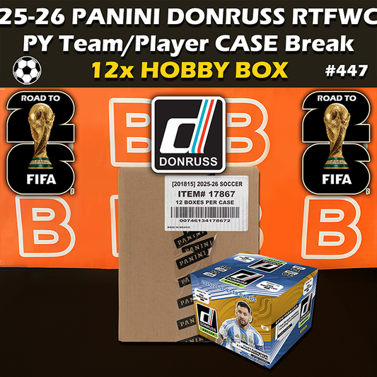 -                    Group Break #447 - 2025-26 Panini Donruss Road to FIFA World Cup 2026 Soccer Hobby Case (12-box) PYT / PYP