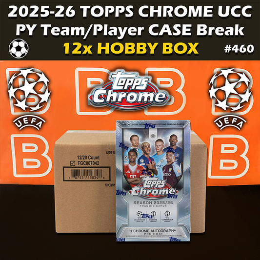 -                   Group Break #460 - 2025-26 Topps Chrome UCC Hobby Case UEFA Club Competitions Soccer (12-box) PYT / PYP
