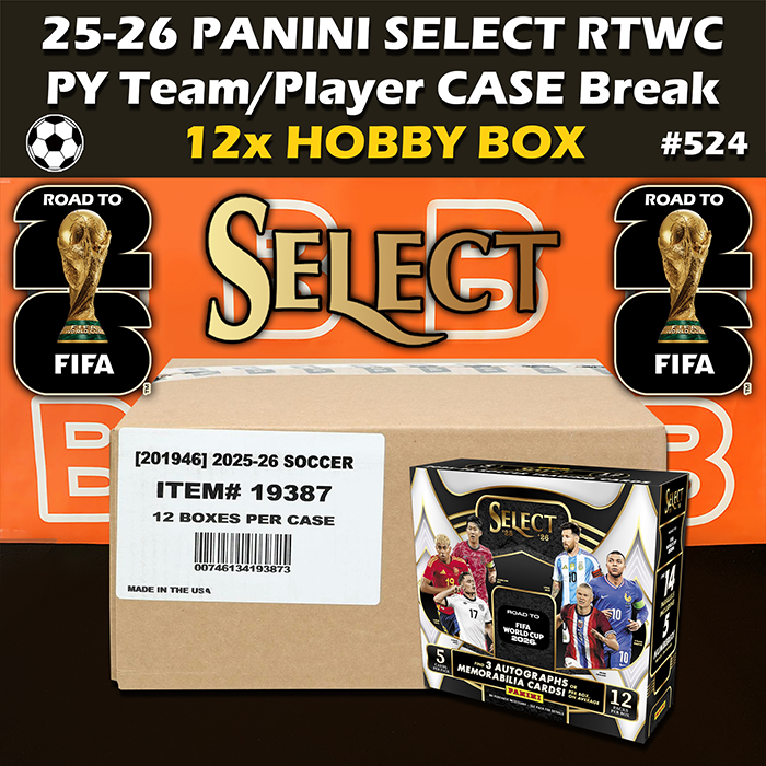 -                     Group Break #524 - 2025-26 Panini Select FIFA Road to World Cup Soccer Hobby Case (12-box) PYT / PYP
